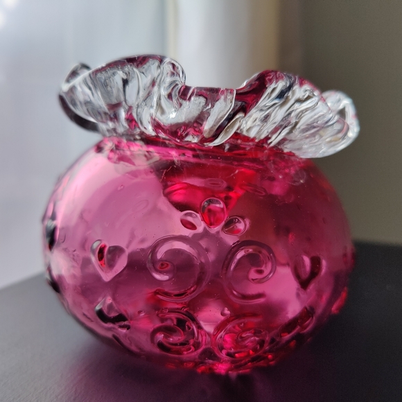 Cranberry Glass Candle Holder with Ruffled Edge - Picture 9 of 13